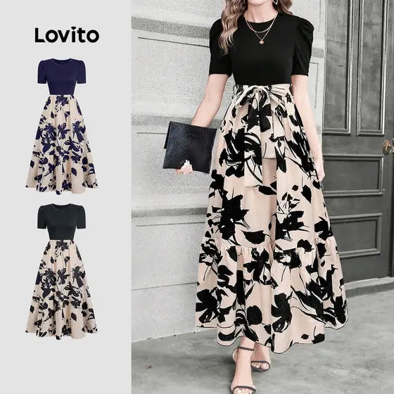 Lovito Vestido Casual Falso 2 em 1 Primavera/verão para Mulheres L155AD089