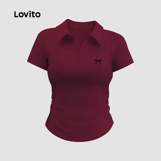 Lovito Camiseta Casual Com Laço Cor Vinho Para Mulheres Ideal Para a Primavera/verão L149ED322