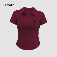 Lovito Camiseta Casual Com Laço Cor Vinho Para Mulheres Ideal Para a Primavera/verão L149ED322