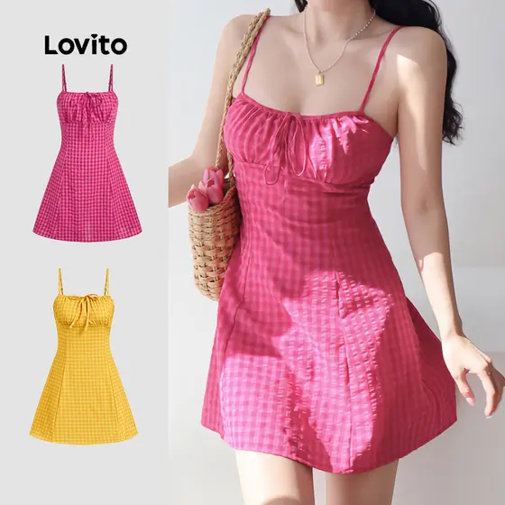 Lovito Vestido Boho com Renda Zíper Macio e Confortável Primavera/verão Vermelho rosa L137ED021