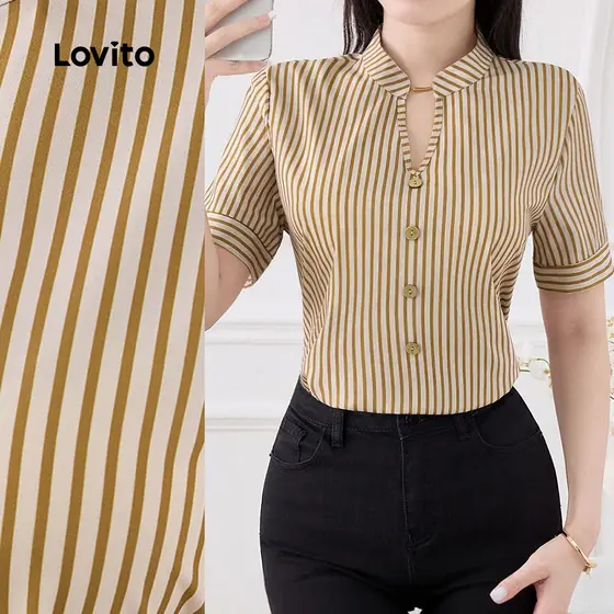 Lovito Blusa Boho com Botões e Bloco de Cores para Primavera/verão para Mulheres L155ED438