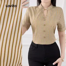 Lovito Blusa Boho com Botões e Bloco de Cores para Primavera/verão para Mulheres L155ED438