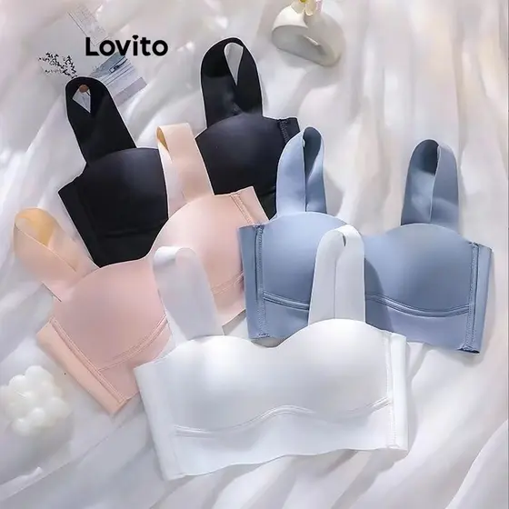 (Trendy) Lovito Sutiã Sexy Bralette Com Fivela Lisa Para Mulheres LNL43215