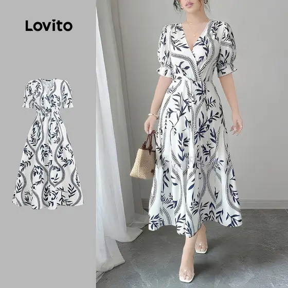 Lovito Vestido Boho Casual Com Drapeado Para Férias Na Primavera/verão Para Mulheres LBL28251