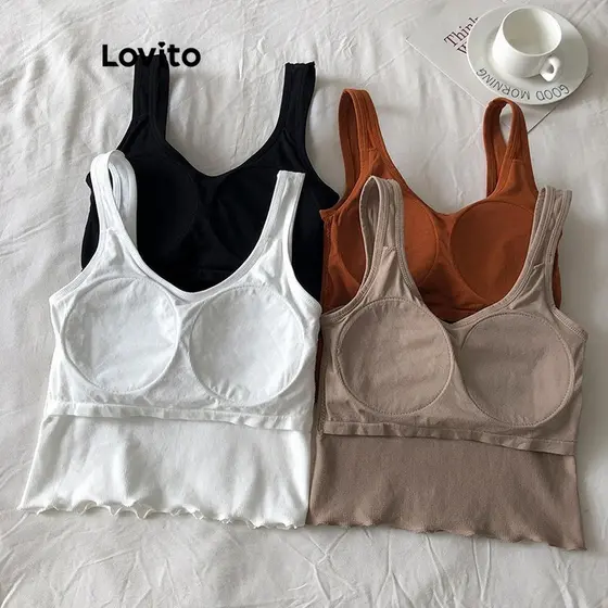 (Trendy) Lovito Regata Casual Com Babados Lisos Para Mulheres LNL45009