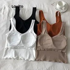 (Trendy) Lovito Regata Casual Com Babados Lisos Para Mulheres LNL45009