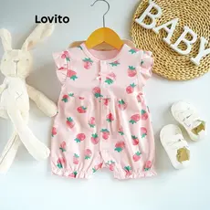 (Trendy) Lovito Macacão elegante com estampa de laço de frutas e vegetais e botões na frente para bebê LNA94024