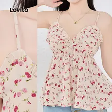 Lovito Blusa Casual de Primavera/verão com Babados para mulheres L143ED917