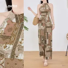 Lovito Macacão Casual Macio e Confortável para Primavera/verão para mulheres L143EDD100