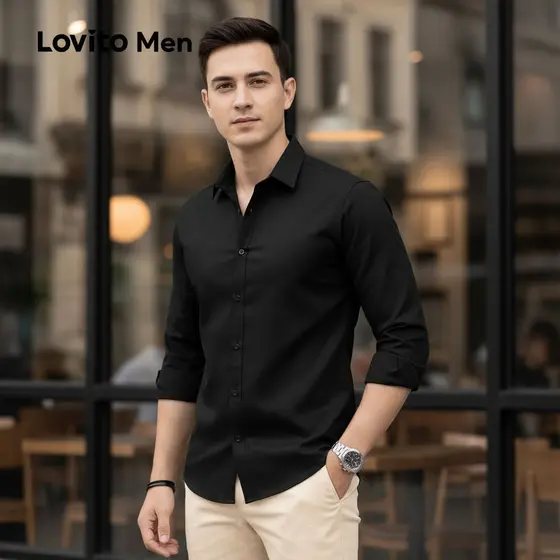 Lovito Camisa Social Masculina Clássica Botão Todas As Estações LNE114085