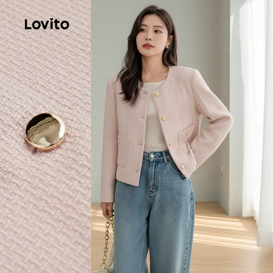 Lovito Casaco Sofisticado com Fivela de Bolso Modelagem Outono Inverno Rosa Feminino L156AD250