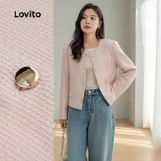 Lovito Casaco Sofisticado com Fivela de Bolso Modelagem Outono Inverno Rosa Feminino L156AD250