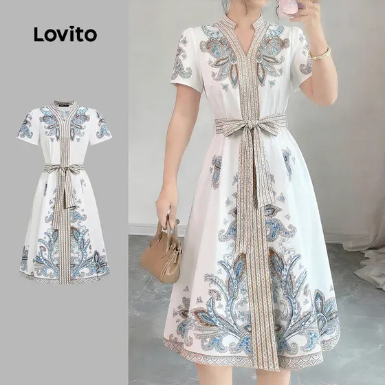 Lovito Vestido Boho Com Zíper Formal Casual Oficial Para Primavera/verão Feminino L152LD053