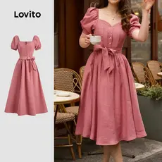 Lovito Dress Elegante Rosa Com Amarração Nas Costas Primavera/verão Vestido Para Mulheres L150ED095