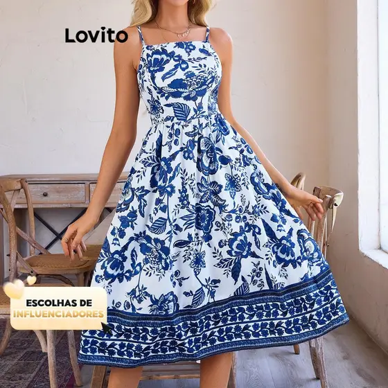 (KOL‘s pick) Lovito Vestido Boho Vestido Floral Com Bata Para Mulheres LBL15427