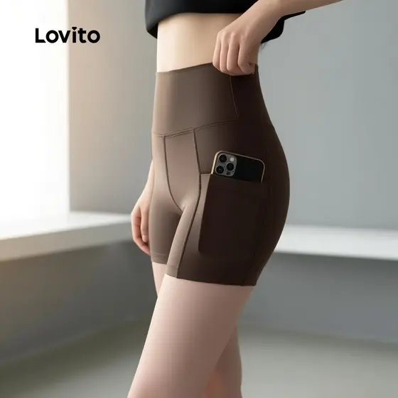 Lovito Short de Controle Abdominal e Levantamento de Glúteos Cintura Alta para Yoga LNA124021