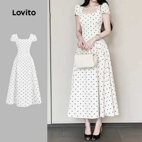 (New) Lovito Vestido Casual de Primavera/verão Drapeado Off White para mulheres L151AD015