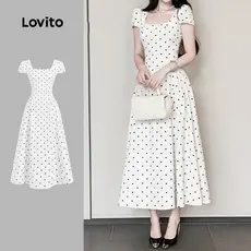 (New) Lovito Vestido Casual de Primavera/verão Drapeado Off White para mulheres L151AD015