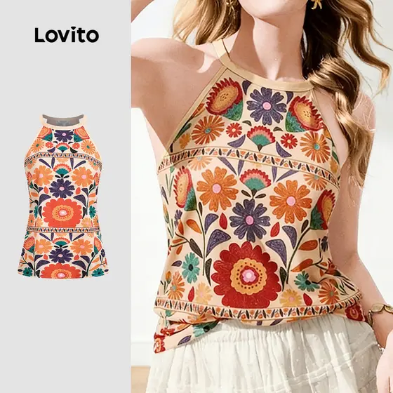 Lovito Top Casual simples primavera/verão para mulheres LK3ED563