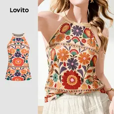 Lovito Top Casual simples primavera/verão para mulheres LK3ED563