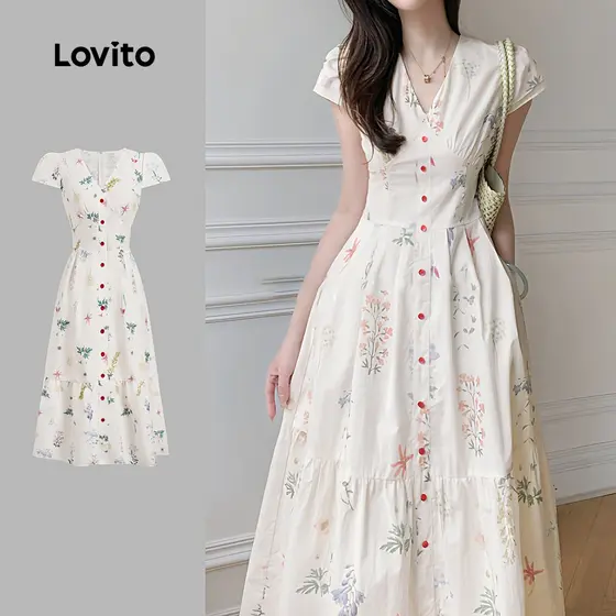 Lovito Vestido Casual Com Estrutura De Botões E Linha Primavera/verão Para Mulheres L137ED506