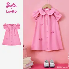 [Mid Year Sale]Barbie™ X Lovito Kids Vestido Rosa Primavera/verão com Bordado de Coração para Menina DRBL2PAD004