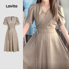 Lovito Vestido Casual com Renda Primavera/verão em Caqui para Mulheres L171ED323
