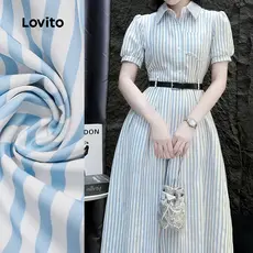 (New) Lovito Vestido Casual Geométrico de Primavera/verão Azul para Mulheres L149ED389