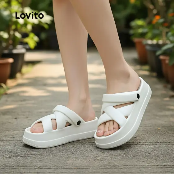 Lovito Feminina Casual Criss Cross Rasteira Sandália LFA60401