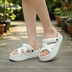 Lovito Feminina Casual Criss Cross Rasteira Sandália LFA60401