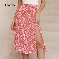 Lovito Saias Casuais Primavera/verão Saias Vermelhas para mulheres LNL130097