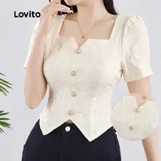 Lovito Blusa Casual Com Botões Recortados Primavera/Verão Blusa Branca Para Mulheres L138AD1249