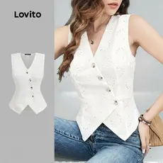 Blusa Feminina Branca Casual com Bordado e Aberturas em Ilhós, Primavera/Verão, Marca Lovito L143AD1885