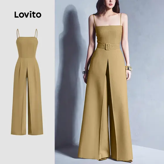 Lovito Macacão Elegante com Alças Ajustáveis Primavera/verão Macacão de Açafrão para Mulheres L154ED1111