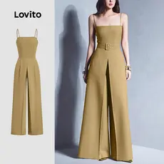 Lovito Macacão Elegante com Alças Ajustáveis Primavera/verão Macacão de Açafrão para Mulheres L154ED1111
