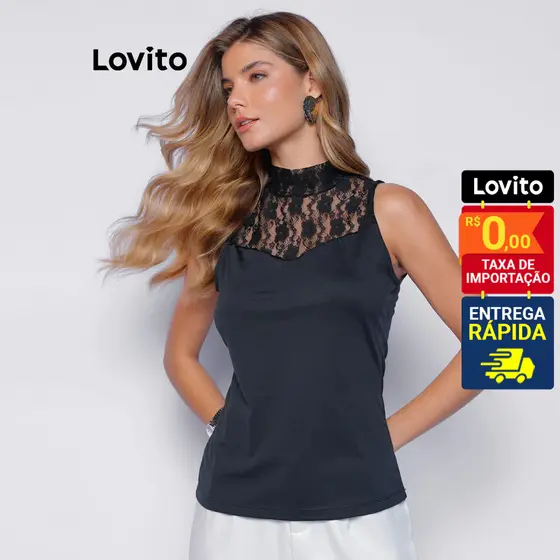 Lovito Regata Sexy com Renda Floral Feminina LB1356BRL1386