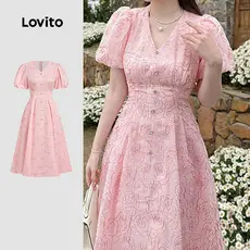 Lovito Vestido Elegante Plissado Primavera/verão Cinza Rosa Vestido para Mulheres L172ED1827