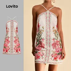 Lovito Vestido Boho Ombro Exposto com Amarração nas Costas Vestido Primavera Verão para Mulheres LBL32181
