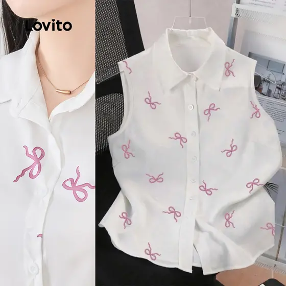 Lovito Blusa Casual Botão Primavera/verão Blusa Branca para Mulheres L171ED163