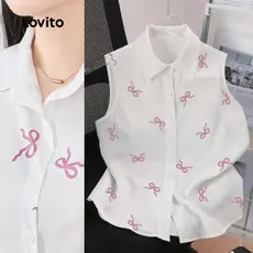 Lovito Blusa Casual Botão Primavera/verão Blusa Branca para Mulheres L171ED163