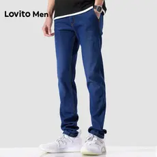 Lovito Men Jeans Casual Azul Lavado com Bolso Calça Jeans de Primavera/verão para Homens LNE142603