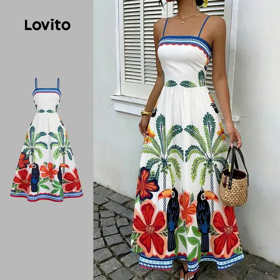Lovito Vestido Boho com Zíper Padrão Vestido de Primavera/verão para Mulheres L34LDR082