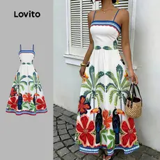 Lovito Vestido Boho com Zíper Padrão Vestido de Primavera/verão para Mulheres L34LDR082