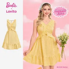 [Mid Year Sale](New Arrival) Barbie™ X Lovito Vestido Casual Babados Amarelo Primavera/verão para Mulheres DRBL4PAD019
