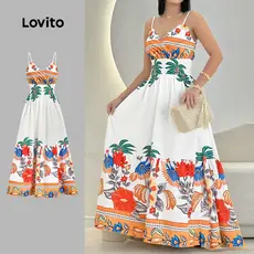 Lovito Vestido Boho Estilo Resort Padrão com Zíper Primavera/verão para mulheres. LBL32220