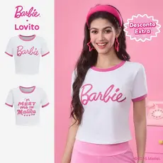 [Mid Year Sale]Barbie™ X Lovito Camiseta Casual Justa Formal Casual De Algodão Primavera/verão Branca Feminina LB1AD023