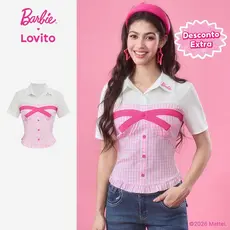 [Mid Year Sale]Barbie™ X Lovito Blusa Casual Bordado Costura em Tecido Blusa Primavera/verão para Mulheres LB1AD030