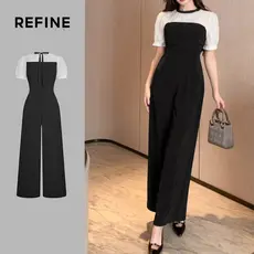 (Refine by Lovito) Vestido Elegante 2 em 1 Preto Primavera/verão para mulheres LR35E068