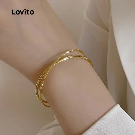 Lovito Pulseira Casual Dourada Com Fecho Cruzado LFA108232