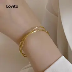Lovito Pulseira Casual Dourada Com Fecho Cruzado LFA108232